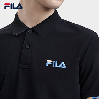 FILA 斐乐男子短袖POLO衫2024夏季时尚简约T恤商务翻领男装上衣 正黑色-B-BK 185/104A/XXL