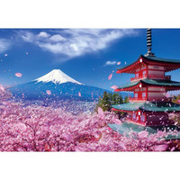 日本富士山樱花树飞舞大5000片木质拼图1000片儿童玩具 樱花飞舞初级版500片分区