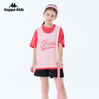 KAPPA KIDS童装夏季纯棉女童短袖t恤运动背心假两件打底衫 粉色 120cm 5-6岁