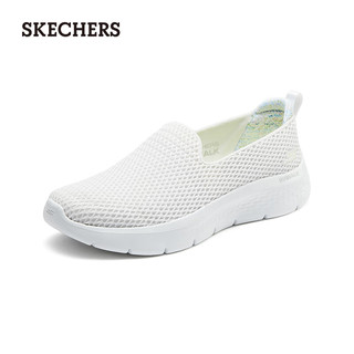 斯凯奇（Skechers）女鞋休闲鞋一脚蹬健步鞋舒适透气网面鞋厚底运动鞋124834 白色/黄色/WYL 35