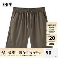 森马（Semir）森马休闲中裤男2024夏季纯色简约百搭直筒短裤抽绳品质肌理感 橄榄绿40800 175/80A/L