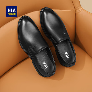 海澜之家HLA皮鞋男士舒适系带商务皮鞋正装鞋HAAPXM4CAO424 黑色套脚款38