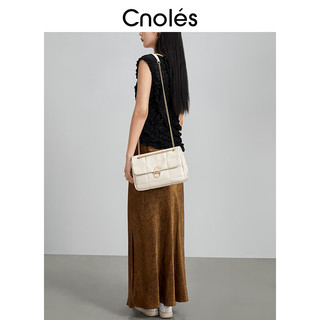 蔻一（Cnoles）包包女包2024轻奢侈女士斜挎包品牌链条腋下包 白巧克力大号