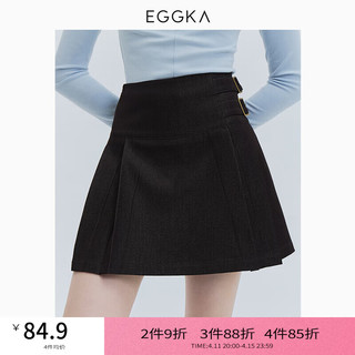 EGGKA 高腰百褶半身短裙女春季学院风百搭简约小众独特黑色a字裙 黑色 S