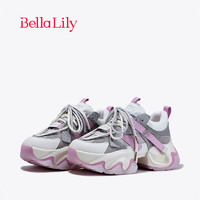 Bella Lily2024春季拼色街头风老爹鞋女显瘦松糕鞋休闲运动鞋 米白 35