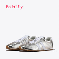 Bella Lily2024春季金色潮流德训鞋女显脚小平底鞋低帮板鞋子 金色 37