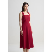 DUSHU 独束 大码女装法式气质吊带连衣裙夏装新款红色方领中长款优雅裙子