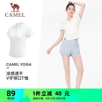 CAMEL 骆驼 冰感速干修身翻领女POLO衫T恤 Y24BA0L6018 玉石白 M