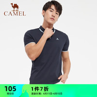 CAMEL 骆驼 短袖t恤男士薄款翻领宽松polo衫纯色运动上衣 C45225L1002 墨蓝 XXXL