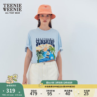 Teenie Weenie小熊2024年夏季多巴胺时尚宽松短袖T恤休闲时髦 浅蓝色 155/XS