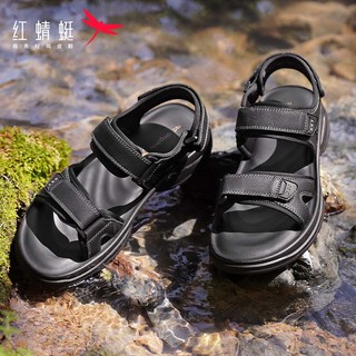 红蜻蜓沙滩鞋2024夏季户外运动舒适凉鞋魔术贴休闲鞋 WTT24051黑色44