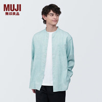 无印良品 MUJI 男式 麻 立领长袖衬衫 男士衬衣 早春AC9AAA4S 绿色条纹 L (175/100A)