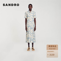 SANDRO2024春夏女装法式优雅花卉印花连衣裙长裙SFPRO03562 D187/米白色 34