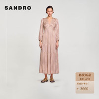 SANDRO2024春夏女装优雅度假风十字印花连衣裙长裙SFPRO03684 F094/粉色 34