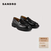SANDRO2024春夏男士法式简约日常通勤平底乐福皮鞋SHACH00999 黑色 40