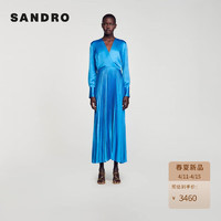 SANDRO2024春夏女装法式气质蓝色长款百褶连衣裙SFPRO03685 4750/蓝色 34