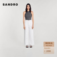 SANDRO2024春夏女装法式休闲白色高腰直筒牛仔裤SFPJE00614 10/白色 34