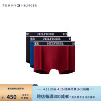 TOMMY HILFIGER 24春夏男装三条装提花腰边棉质微弹平角内裤UM0UM03185 红/蓝/黑0SX S