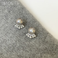 MOEFI 茉妃 气质简约灰白珍珠镶嵌锆石耳钉小巧轻奢百搭耳饰感新款女耳环