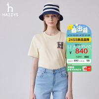 哈吉斯（HAZZYS）女装 2024夏季女士圆领印花图案宽松T恤女ASTSE0BBE62 米黄色OW 170/92A 42