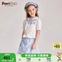 PawinPaw卡通小熊童装2024年夏季女童海军领衬衫套装百褶裙 Blue蓝色/50 090