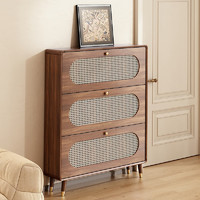 安予家具简约中式超薄翻斗鞋柜家用门口藤玄关柜大容量小户型门后窄鞋架 三反60*18*119 自己安装