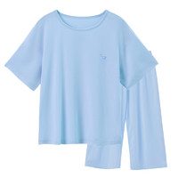 FAMILY BY GB儿童睡衣套装莫代尔男孩女童短袖圆领T恤空调服家居服 浅蓝色 110