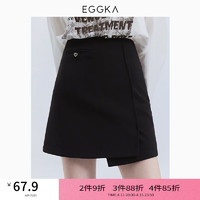 EGGKA 侧开叉高腰半身短裙2024春季不对称设计时髦流行纯色a字裙 黑色 L