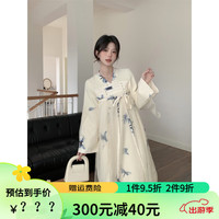 法柏登（FABAIDENG）汉服大码连衣裙2024春装新中式长裙宽松古风网纱仙裙子 白色 M