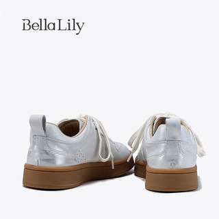 Bella Lily2024春季休闲做旧德训鞋女潮流百搭板鞋舒适脏脏鞋 银色 38