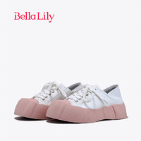 Bella Lily2024春季可踩后跟小白鞋女舒适丑萌鞋牛皮休闲鞋子 浅粉色 35