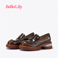 Bella Lily2024春季欧美潮流乐福鞋女气质增高单鞋休闲小皮鞋 棕色 38