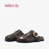 Bella Lily2024春季外穿复古半包拖鞋女一脚蹬单鞋休闲鞋 卡其 35