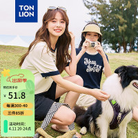 唐狮 TONLION女撞色圆领前胸提花文字短袖毛线衫小衫 藏青 S