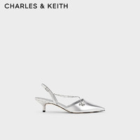 CHARLES&KEITH24夏尖头细跟后空交叉链条凉鞋女CK1-61720188 Silver银色 40