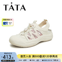 他她（TATA）2024夏时尚运动女后空凉鞋女WZE05BH4 米白/粉 36