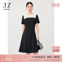 玖姿·安娜蔻Bling闪光拼接赫本风收腰轻礼服连衣裙女2024夏季 素黑 2XL