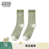 Teenie Weenie小熊2024春装时髦彩色格纹中筒袜小清新袜子女士 绿色 FRE