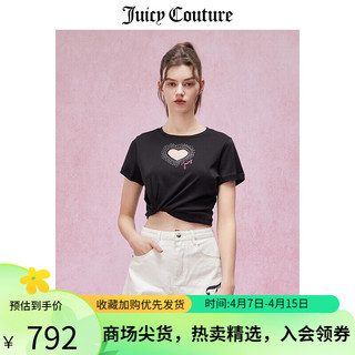 JUICY COUTURE橘滋T恤女2024春夏美式烫钻甜辣镂空设计感爱心短袖上衣 黑色 XL