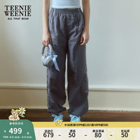Teenie Weenie小熊2024年夏季微皱感尼龙运动阔腿长裤休闲裤女 灰色 175/XL