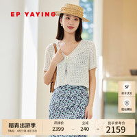 EP YAYING雅莹女装 镂空系带设计短袖针织开衫 2024夏季9130A 白色 5/XL