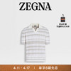 杰尼亚（Zegna）夏季白色配深灰褐色棉及桑蚕丝混纺短袖Polo衫UDF63A7-C32-260-60