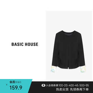 百家好Basic House/春季新中式长袖T恤打底衫女2024内搭薄款时尚 黑色 XL120-130斤