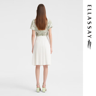 歌力思（ELLASSAY）2024夏季抽褶高腰显瘦印花雪纺上衣短衬衫女EWB352C00700 绿混搭 S