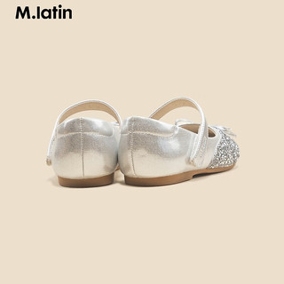M.Latin/马拉丁童鞋儿童鞋品24春女童大童蝴蝶结皮鞋 银色 33码