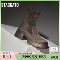 STACCATO 思加图 冬季新款游牧靴弹力袜靴加绒瘦瘦靴复古短靴女S6323DZ3