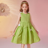 森林与孩子 女童裙子2024夏儿童纯色花朵连衣裙无袖小清新公主裙 绿色 130