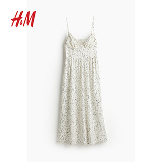 H&M2024年春季女装亚麻混纺吊带连衣裙1222943 白色/图案 155/80