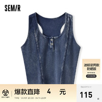 森马（Semir）森马背心女短款大圆领做旧复古2024夏辣妹紧身衣服 蓝色调00388 175/96A/XXL