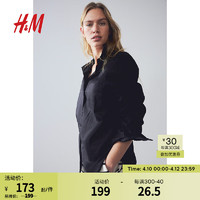 H&M女装2024夏季亚麻混纺衬衫1027844 黑色 155/80